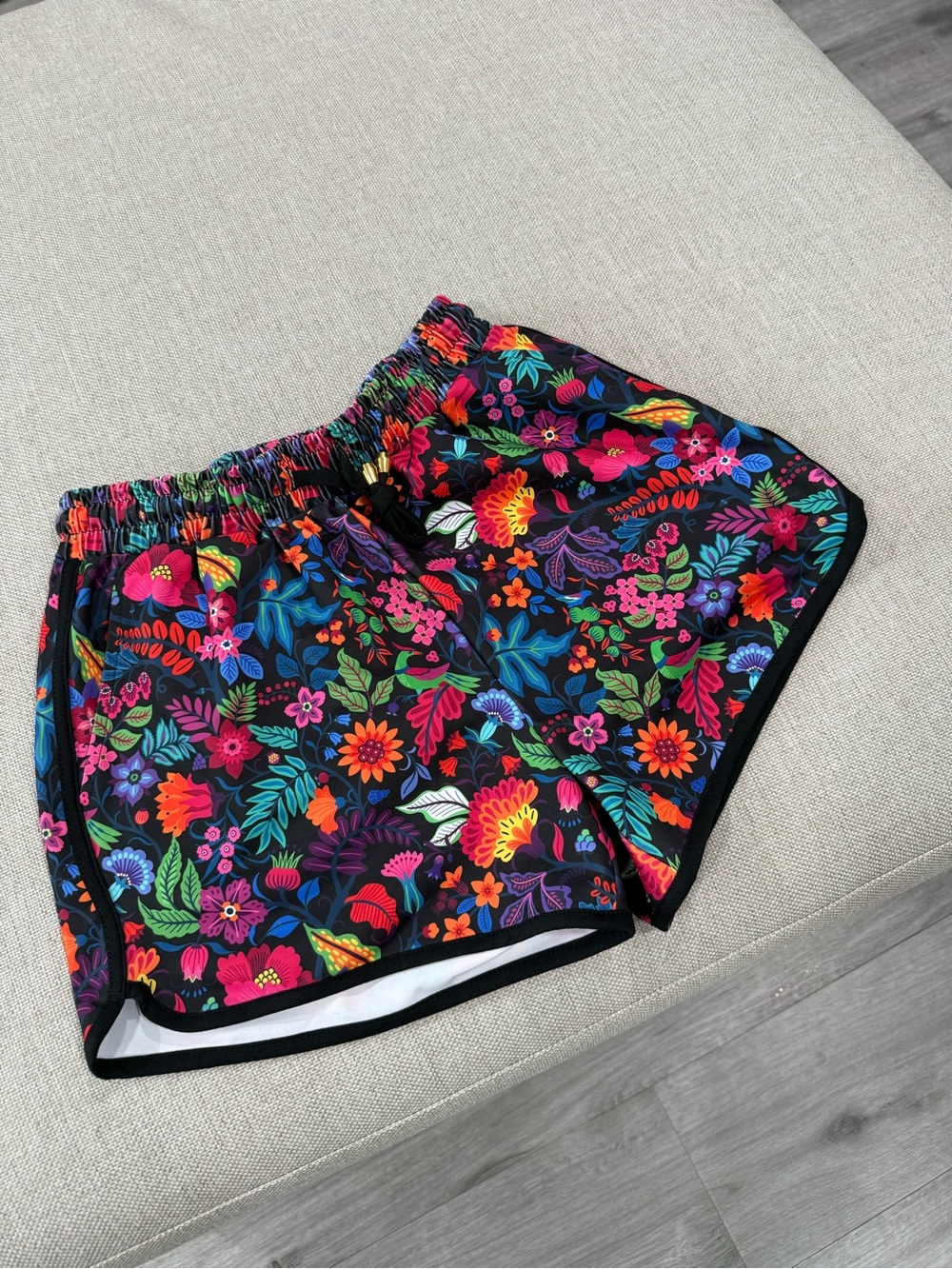 Women's Athletic Floral Shorts - Black Multi